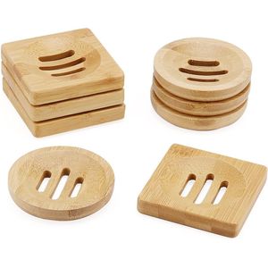 8 Pack Bamboo Soap Dish, Natural Wooden Bamboo Soap Dish Square & Round Wooden Soap Dish Bathroom Storage Holder for Shower, Home, Toilet, Kitchen, Hotel