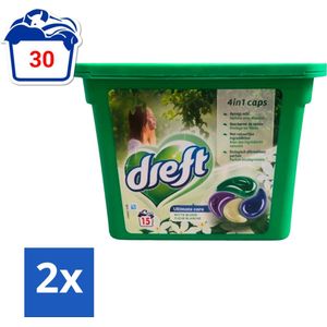 Dreft - Wasmiddelcapsules 4in1 - Witte en Gekleurde Was - Witte Bloem - 15 Wasbeurten - Voordeelverpakking - 2 stuks