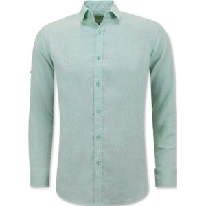 Linnen Overhemd Heren - Regular Fit - Casual Blanco - Groen