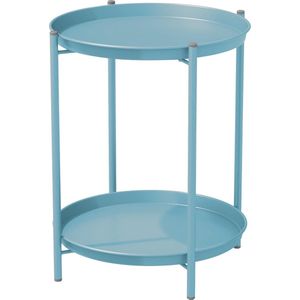 Ronde Bijzettafel, Salontafels, 2 Niveaus, voor Woonkamer, Slaapkamer, Tuin, Banktafel, Nachtkastje, Verwijderbare Kom, Eenvoudige Montage, Metaal, 45 x 45 x 53 cm (Blauw)