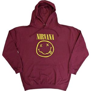 Nirvana - Yellow Happy Face Hoodie/trui - S - Rood