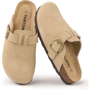 Unisex clogs – Suède-look instappers – Comfort slippers – Houten clogs – Khaki - 42