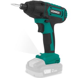 VONROC Accu Slagschroevendraaier 20V – 180Nm – Opname: 6,35 mm ¼” - Incl. Schroefbits, mag-netische bithouder en dophouder - Excl. Accu en Snellader