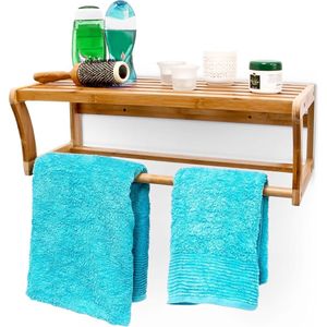 Relaxdays Wandplank badkamer meubel - Plank + handdoekenrek - Rek bamboe hout 60x26x20cm.