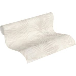 Unyqoos® Elegante Tropische Vliesbehang met Palmbladeren in Crème en Grijstinten