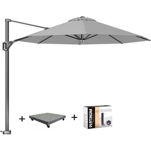 Voyager T1 zweefparasol 300 cm rond lichtgrijs met 75KG voet en hoes
