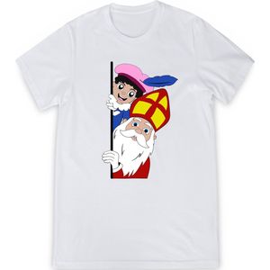 T Shirt Meisjes Jongens - Sint en Piet - Wit - Maat 92