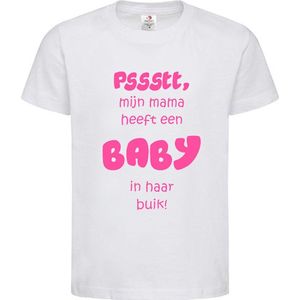 Shirt Aankondiging zwangerschap Pssstt, Mama heeft een baby in haar buik! | korte mouw | wit/roze | maat 122/128 zwangerschap aankondiging bekendmaking Baby big sis bro sister brother Grote Zus Broer