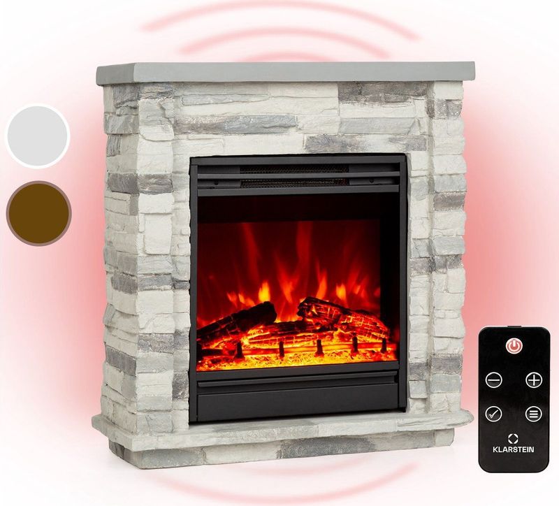 Klarstein - Lienz - Elektrische Haard - Lichtgrijs - 2 Verwarmingsniveaus 900/1800 W, LED Vlam Illusie, Timer, Afstandsbediening