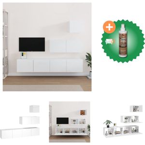 vidaXL 4-delige Tv-meubelset bewerkt hout hoogglans wit - Kast - Inclusief Houtreiniger en verfrisser