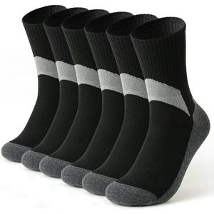 6 paar hoge werksokken voor heren, vochtafvoerende sportsokken (zwart en grijs)