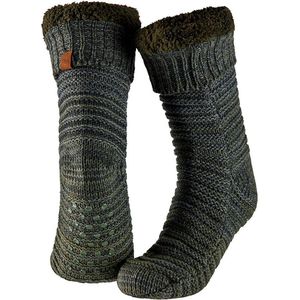Apollo - Huissokken heren met anti slip - Groen - One size - Fluffy sokken - Slofsokken - Huissokken anti slip - Huisokken - Warme sokken heren