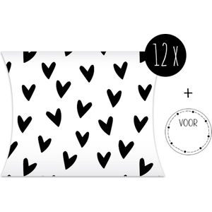 12x Traktatie doosjes / Uitdeeldoosjes / Cadeaudoosjes | Black Hearts | 12 x 11 cm | incl. stickers