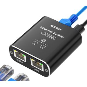 Sounix Ethernet Gigabit Netwerksplitter - 1000 Mbps - USB-Voedingspoort - Zwart