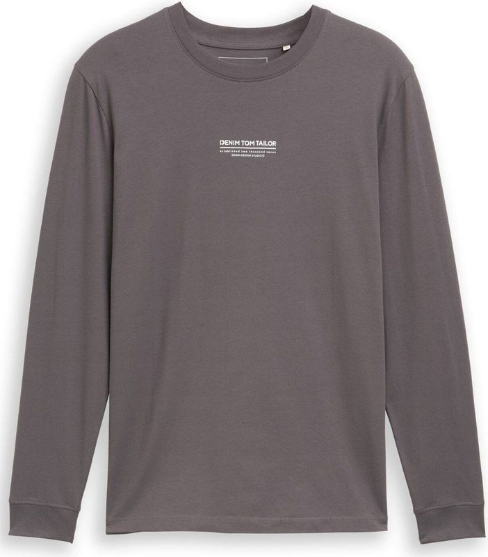 TOM TAILOR DENIM - Shirt - Grijs - Lange Mouw - Normale Pasvorm