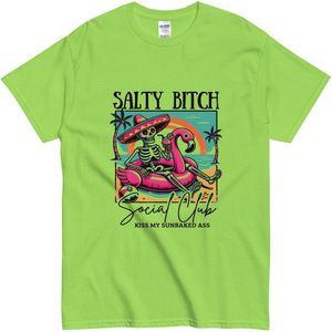 T-shirt met Zomer Humor – Salty Bitch Social Club – Skelet Stranddesign – Vrouwen en Mannen - Groen - S