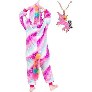 La Señorita Eenhoorn Onesie Unicorn paars huispak kostuum kinderen - 140-146 (140) met ketting verkleedkleding jurk pyjama kinderen