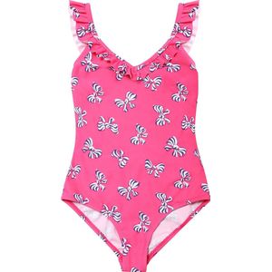 Badpak met ruches fuchsia roze 116-122