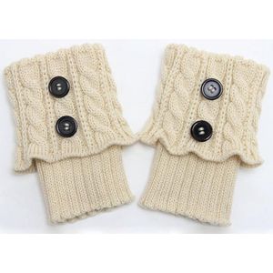 Beenwarmers - Legwarmer - Modieuze Knopen - Met Kabelpatroon - Grof Gebreid - Acryl - Beige - 16+10cm - Warm - Comfortabel - Mode Accessoire - gebreide korte laarzen manchetten