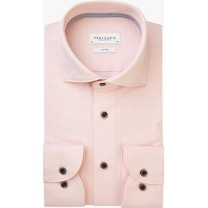 Profuomo slim fit heren overhemd - jersey - roze - Strijkvriendelijk - Boordmaat: 42