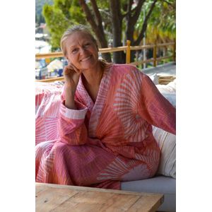 ZusenZomer - ALYA - Badjas - Extra Lang - Katoen - Roze en Oranje