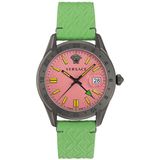 Versace Greca Time GMT VE7C00323 Horloge - Leer - Groen - Ø 41 mm