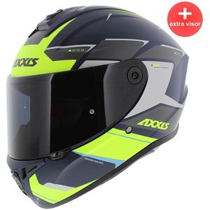 Axxis Draken S helm Sunray mat blauw geel grijs - Maat M + extra (donker) vizier in de doos!