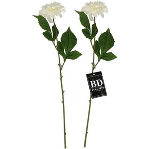 Bellatio Design Kunstbloem Dahlia - 2x - 50 cm - creme wit - kunst zijdebloemen