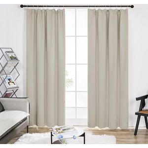 Gordijnen Kant en Klaar Plooiband, Thermische Gordijnen met Warmtewerend Stof voor Woonkamer, Slaapkamer, 140x245 cm (B x H), Crème, 2 stuks