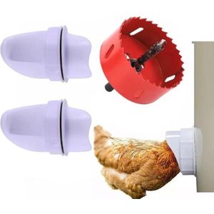 UniEgg® Pluimvee 2x feeder - automatisch voersysteem - 2 feeders en gatenzaag - voerbak kip en ander pluimvee of gevogelte