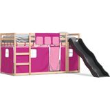 vidaXL - Stapelbed - met - glijbaan - en - gordijnen - roze - 80x200 - cm