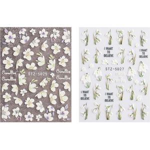 2 vellen 3D nagelstickers - lente bloem nail art stickers - zelfklevende nagelstickers voor nageldesign - 5D stereoscopische bloemen decoratie accessoires