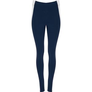 Donker Blauw / Wit dames lange sport legging en elastische band model Agia maat L