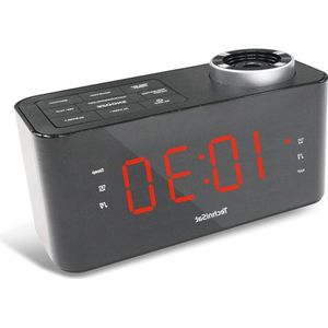 DIGICLOCK 3 – FM-projectiewekker voor de slaapkamer (180° projector twee wektijden sluimerfunctie instelbaar LCD-display batterij-back-up) zwart