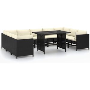 vidaXL Loungeset 10-delig - Zwart - Inclusief Kussens Loungehoek - Tuinset - Tuinmeubels - Buitenkamer - Patio Meubilair