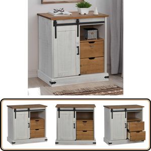 vidaXL Dressoir HALDEN - Schuifdeur - 80x40x80 cm - Wit Dressoir - Houten Dressoir - Vintage Dressoir - Salontafel - Tv Tafel