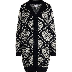 Usha - Gebreid Vest - Crème/Zwart - Lange Mouw - V-hals