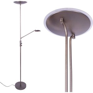 Minimalistische led vloerlamp Empoli | 2 lichts | brons / bruin | glas / metaal | met verstelbaar lees gedeelte | Ø 30 cm | 180 cm hoog | staande lamp / vloerlamp | modern / sfeervol design