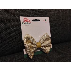 Kerst Vlinderstrik - Goud/Wit Glitter - One Size - Vlinderstrik Kerst - Glitterstrikje Kerstmis - Kerstmis Strikje