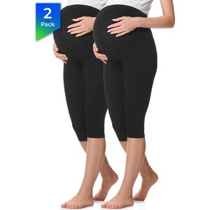 Be Mammy Dames Leggings - Zwangerschapskleding - Capri - Katoen - BE-BE20-229-LE-2P - 2Pack - Zwart/Zwart - 4XL