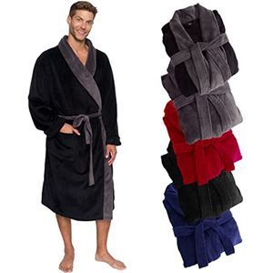 Herenbadjas sjaalkraag wikkelstijl - Halflange pluche fleece badjas