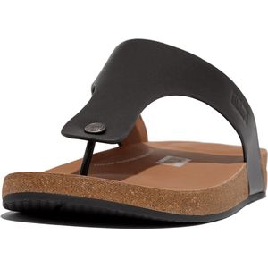 FitFlop Iqushion Men'S Leather Toe-Post Sandals ZWART - Maat 44