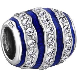 Quiges - 925 - Zilveren - Bedels -Sterling zilver - Beads - Blauwe Golven Kraal Charm - Geschikt – voor - alle bekende merken - Armband Z639