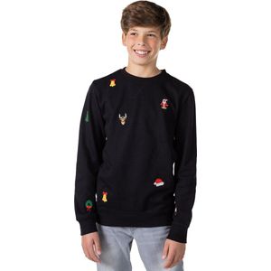 OppoSuits Deluxe X-Mas Icons - Black - Tiener Sweater - Kerst Trui - Zwart - Maat 16 Jaar