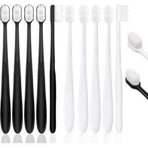 Zachte tandenborstel - 10 stuks Ultrazachte micro-nano tandenborstel - Voor gevoelig tandvlees - Met 20.000 zachte steriele vezels - Voor gevoelige tanden (zwart + wit)