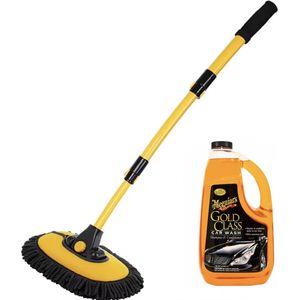 Meguiars G7164 Gold Class Car Wash Autoshampoo - 1890ml + 15° Gebogen Telescopische auto wasborstel 43"" aluminium autoborstel met Steel