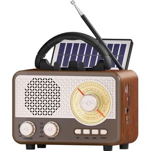 Azomor® Draagbare retro radio met Bluetooth, zonne-energie en telefoonhouder voor buiten