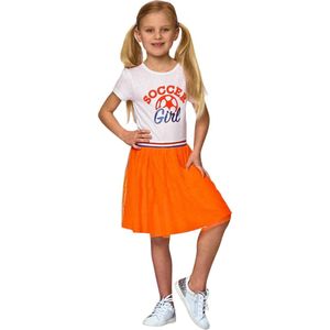 Oranje Meisjes T-shirt Jurk - T-shirtjurk - Soccer Girl - Voor o.a. Koningsdag - Voetbal EK/WK - Maat: 98/104 - 3 tot 4 jaar