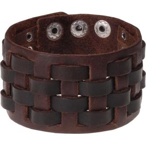 Bruine geweven leren armband heren