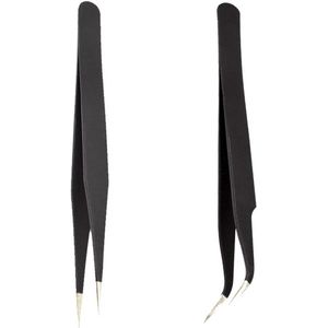 Inovra - Set van 2 Roestvrij Stalen Pincetten | Rechte en Gebogen Punt | Wimperverlenging en Nagelstickers | Strass-Wimperprikkers | Acrylgelnagels | Doe-het-zelf Kunst . - Keukenpincet